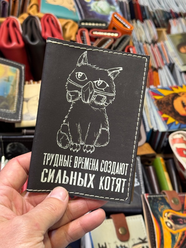 Обложка для паспорта с котом с надписью — фото 1
